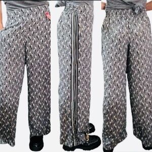 Max Studio Wide Leg Neutral Geometric Black White Print Pull-Up Pants Size L
